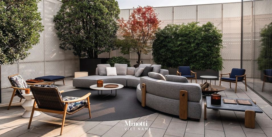 Không gian phòng khách với những sản phẩm nội thất cao cấp đến từ thương hiệu Minotti
