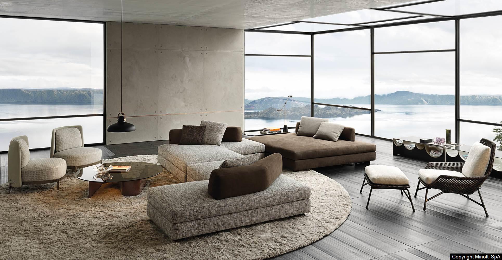 Bộ sofa với ghế đệm dài thanh lịch từ hương hiệu nội thất Minotti