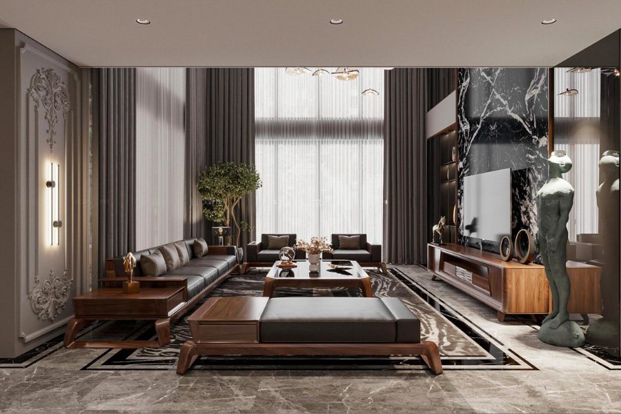 Phòng ngủ tinh tế trong dự án thiết kế nội thất biệt thự nghỉ dưỡng