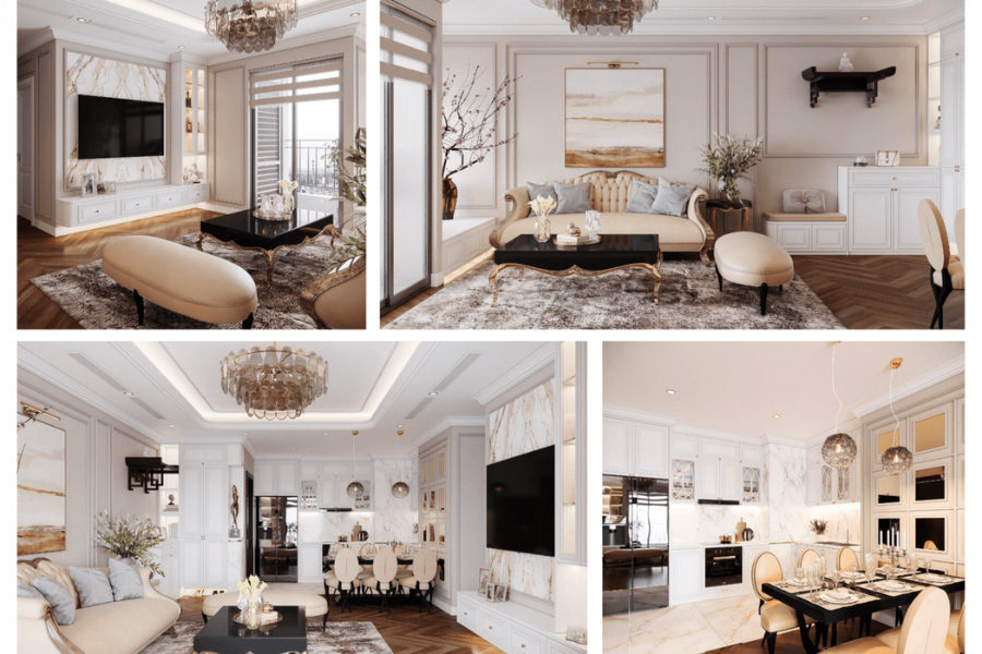 Bố cục hài hòa trong thiết kế nội thất chung cư tân cổ điển