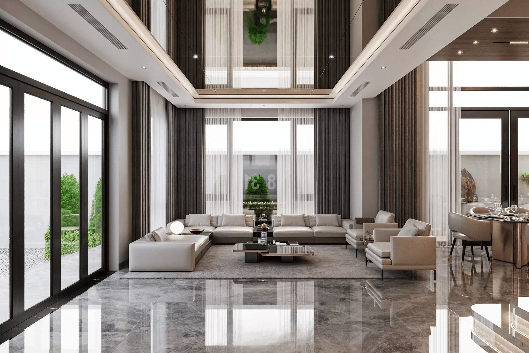 Mẫu thiết kế nội thất biệt thự với bố cục mở và ánh sáng tự nhiên