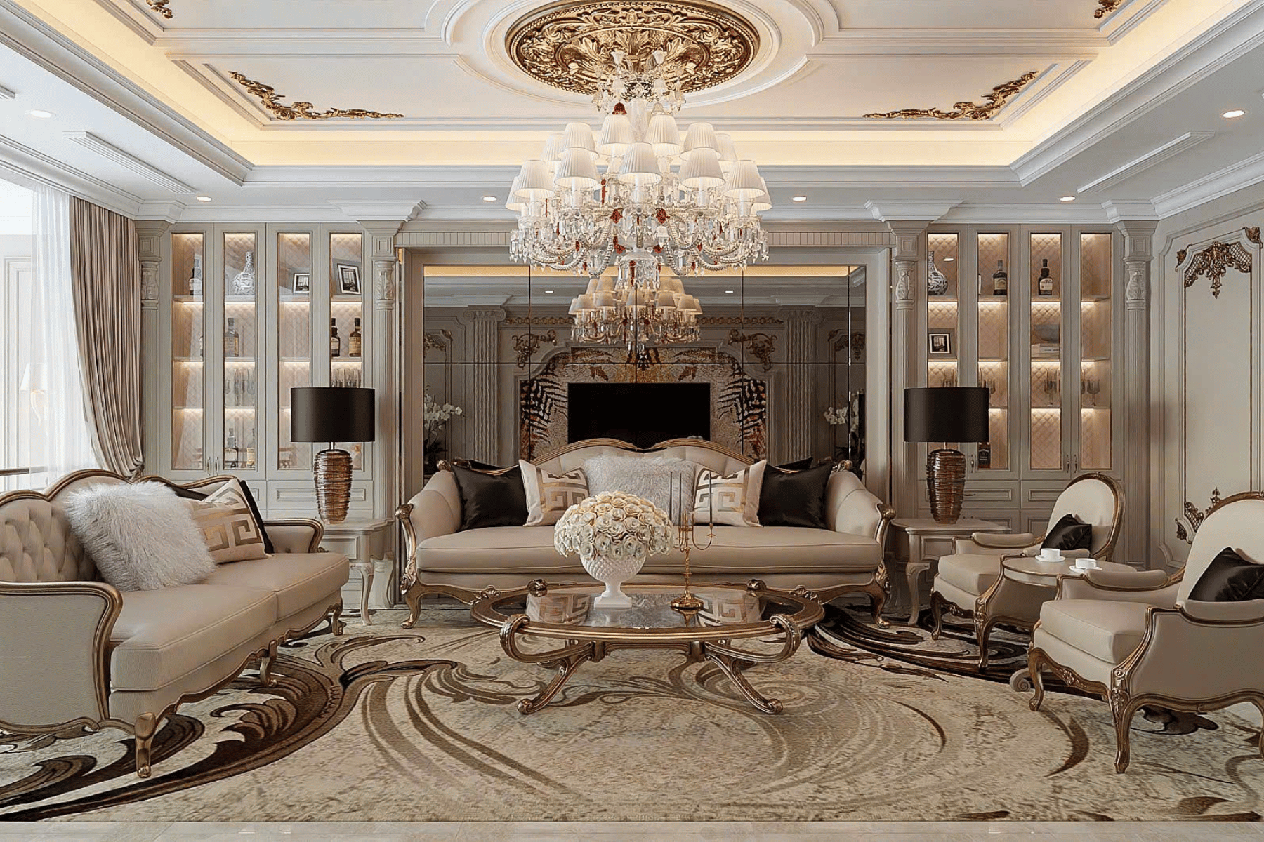 Không gian phòng khách thiết kế nội thất biệt thự luxury cao cấp