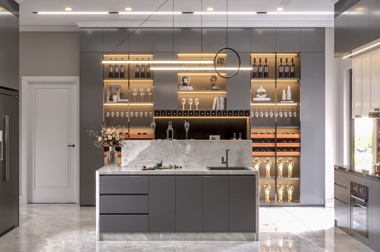 Mẫu tủ bếp tích hợp quầy bar