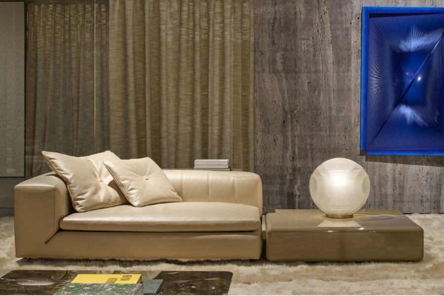 Leather sofa màu kem