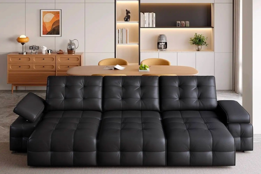 Leather sofa đen