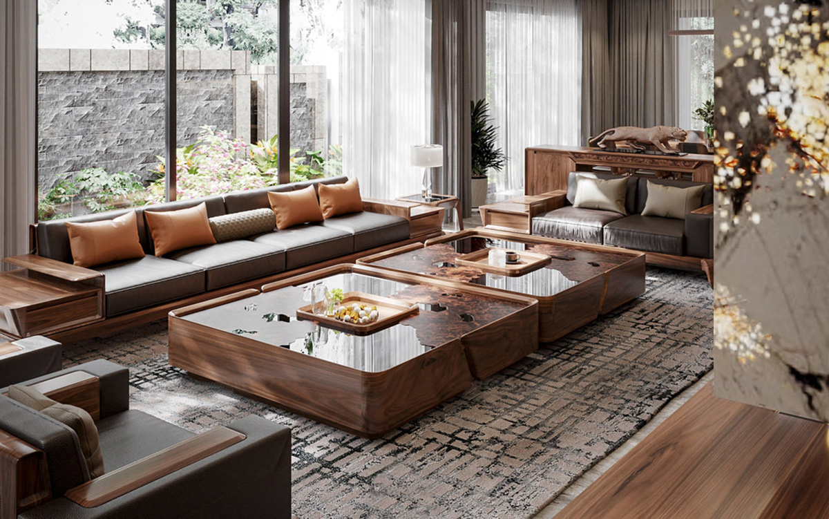 Tông màu trầm ấm của gỗ óc chó tạo điểm nhấn khác biệt cho penthouse cao cấp
